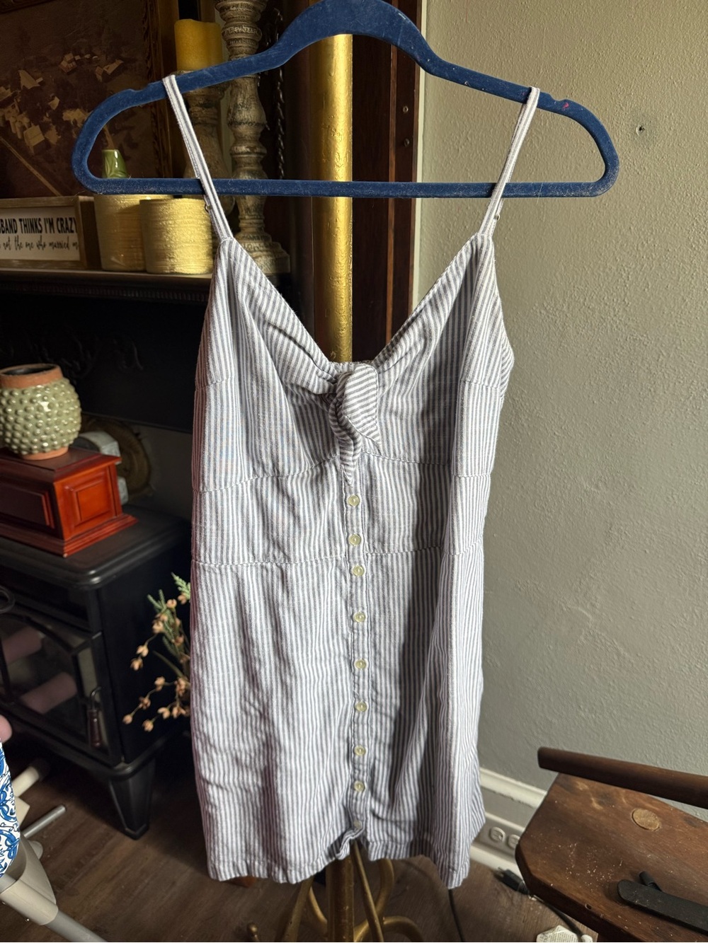 Abercrombie & Fitch Striped Spaghetti Strap Chemise - White & Gray